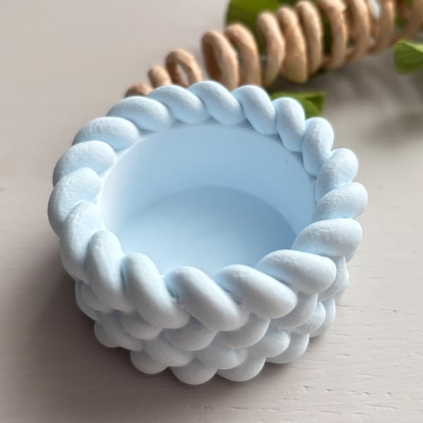 Pale Blue Braided Tea light Holder – Candle Holder - Minimalist Decor