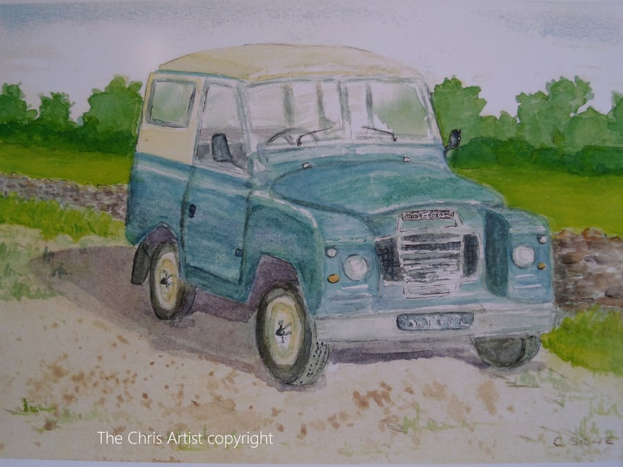 Art print Land Rover Series III from original watercolour painting