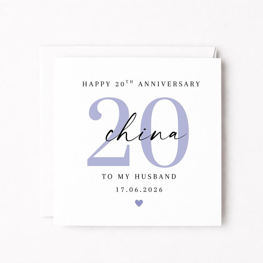 Image of Personalised 20th Anniversary Card – China Anniversary for Husband or Wife