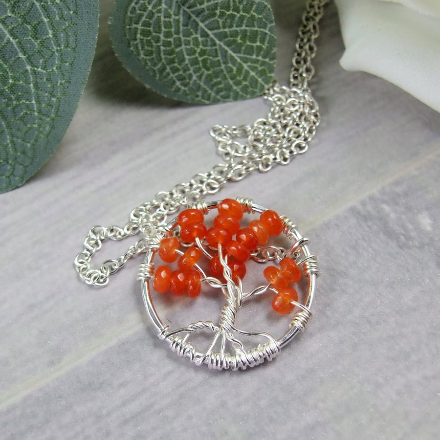 Tree of Life Pendant. Sterling Silver and Carnelian Necklace
