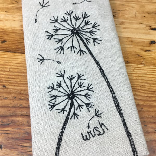 Glasses case - Dandelion flower embroidered- Dandelion wishes linen fabric case