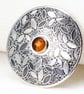 Handmade Sterling Silver Brooch, Leaf Pattern, 8mm Amber Stone, Nature - Image 1