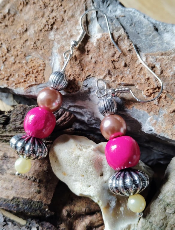 Hook earrings with multicoloured beads - dangle drop style