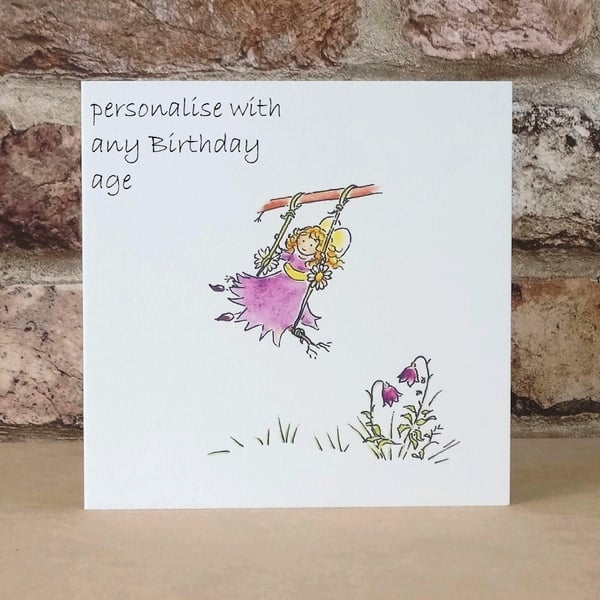 Birthday Card Fairy Swing - Personalised with any age