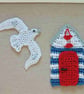 Three crocheted pictures in frames - beach huts - Image 4