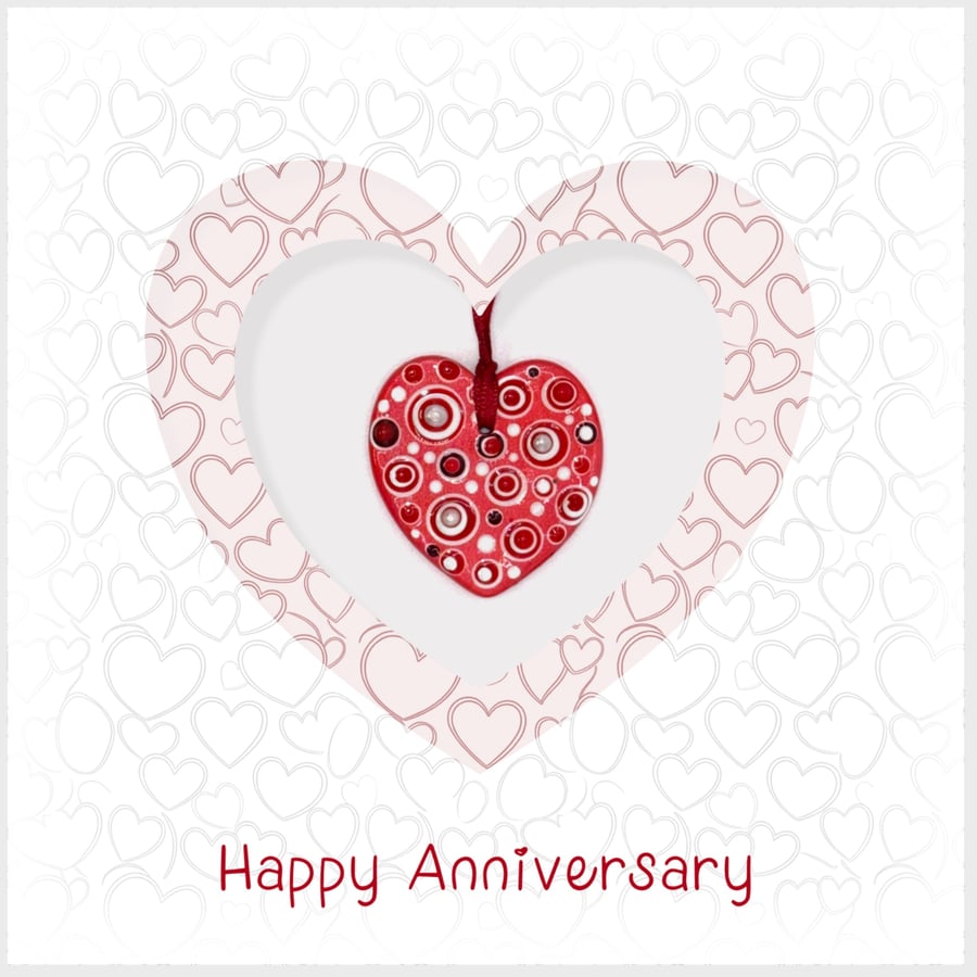 Happy Anniversary - Personalised Red Heart Ceramic Keepsake Card