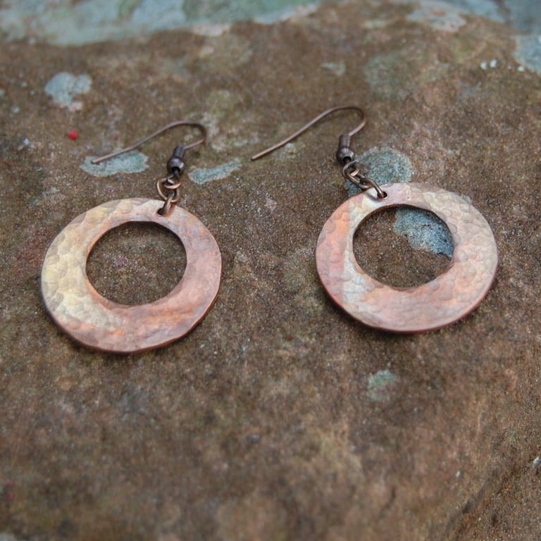 Hammered Flame-Painted Copper Earrings - Handmade Copper Jewellery