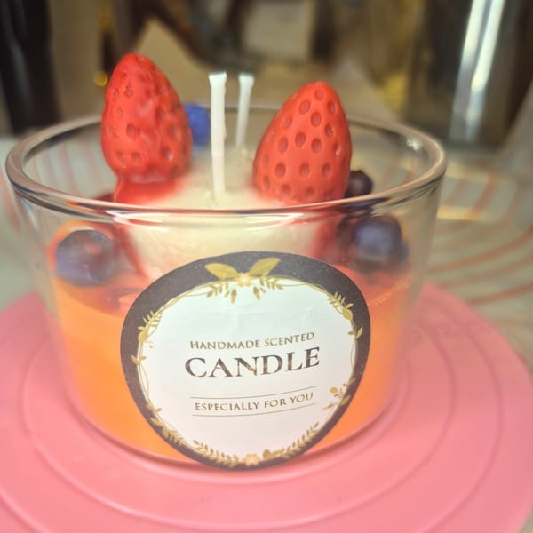 Handmade Strawberry Berry Dessert Scented Candle 