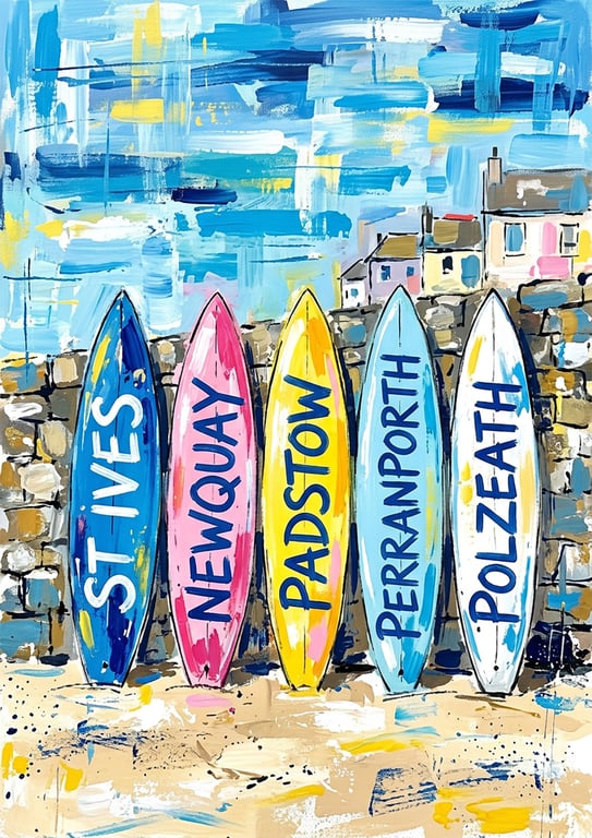 Cornwall Surfboards Coloursplash Coastal Print – A2 Unframed