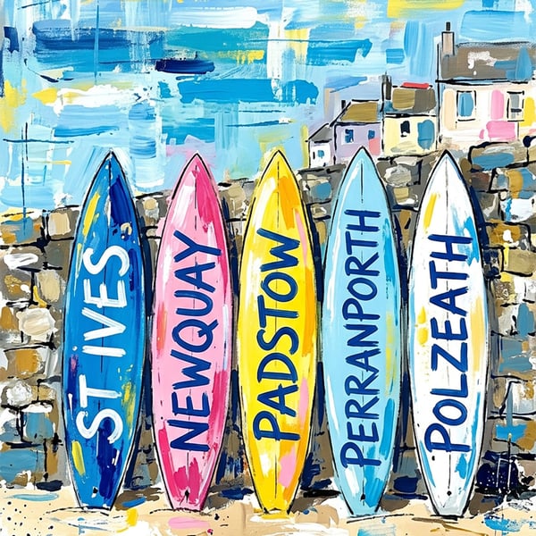 Cornwall Surfboards Coloursplash Coastal Print – A5 Unframed