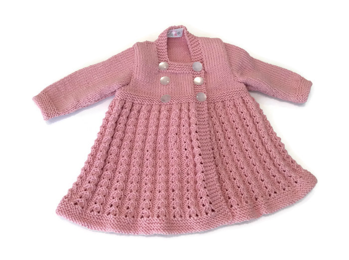 Hand knitted baby coat in Acrylic or Merino wool heirloom quality knitwear