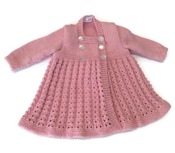 Hand knitted baby coat in Acrylic or Merino wool heirloom quality knitwear