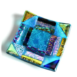 Patchwork Dichroic Treasure Fused Glass Trinket Dish 010 8cm 