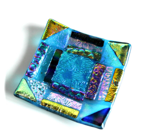 Patchwork Dichroic Treasure Fused Glass Trinket Dish 010 8cm 