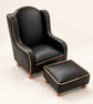 Hand-Finished Black & Gold Dollhouse Armchair with Footstool – 1:12 Scale