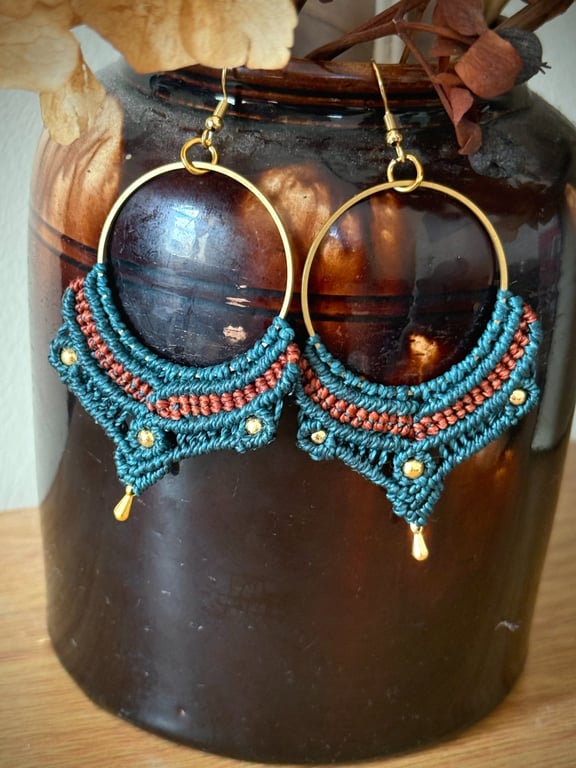 Boho hoop earrings inc Free UK delivery (blue and brown)