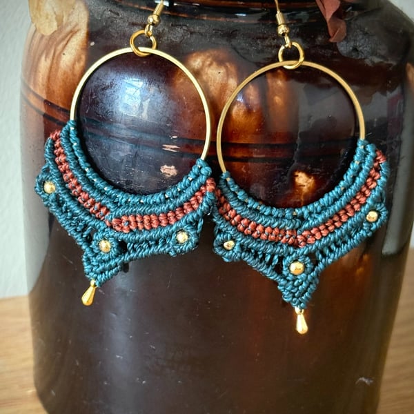 Boho hoop earrings inc Free UK delivery (blue and brown)