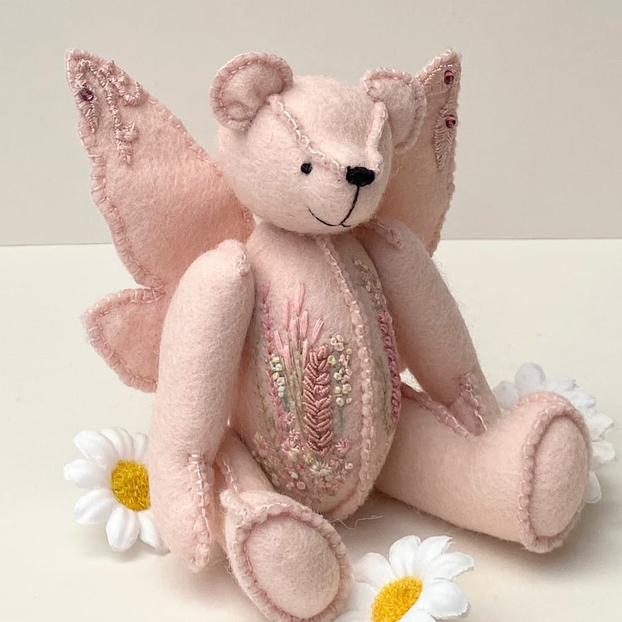 Fairy artist bear, hand embroidered OOAK collectors teddy bear