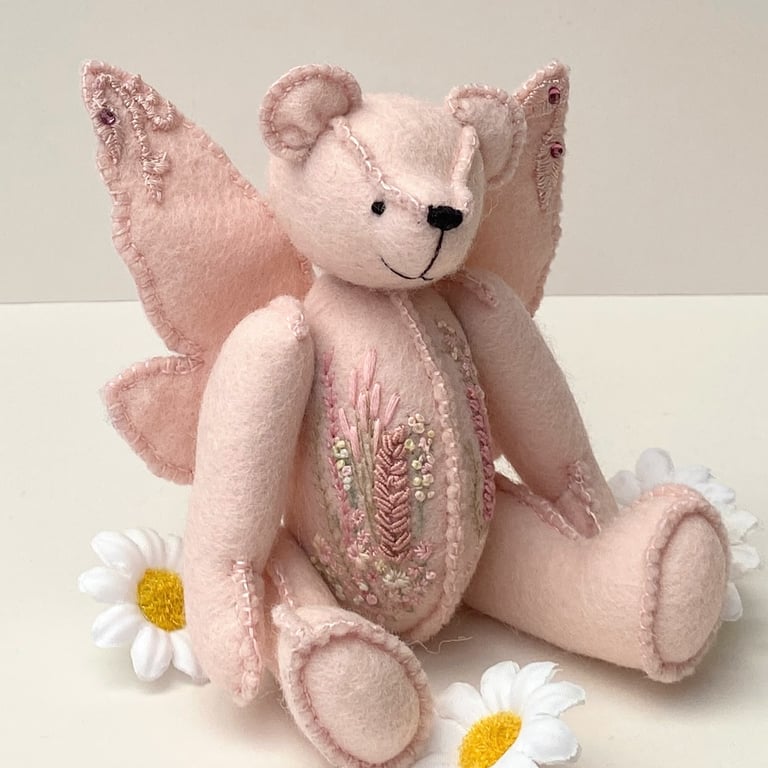 Fairy artist bear, hand embroidered OOAK collectors teddy bear
