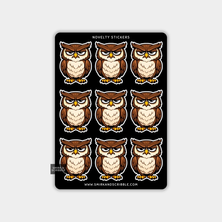 Funny Vinyl Sticker Sheet For Adults - Grumpy Owl