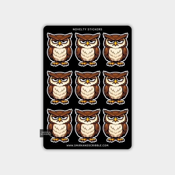 Funny Vinyl Sticker Sheet For Adults - Grumpy Owl