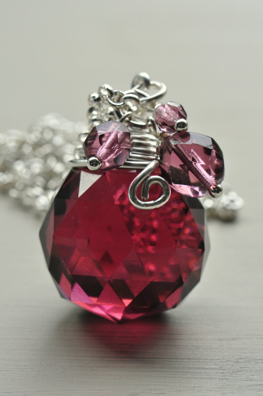 Twilight Blush Amethyst Briolette Wire Wrapped Pendant with Beads