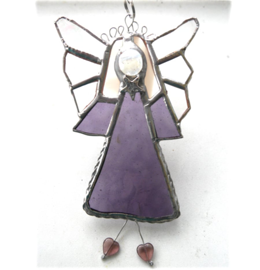Angel Star Suncatcher Stained Glass Purple Handmade 022