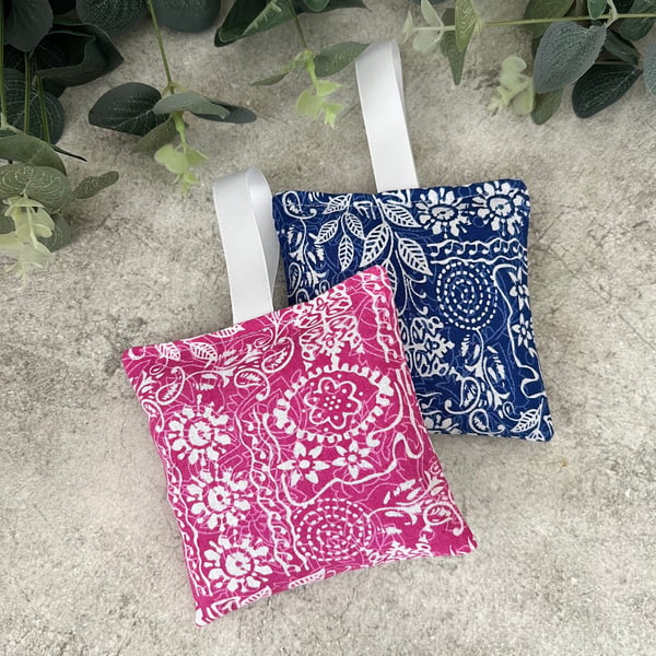 Set of 2 Lavender Sachets: Pink & Blue Floral Print Fabric Design, New Home