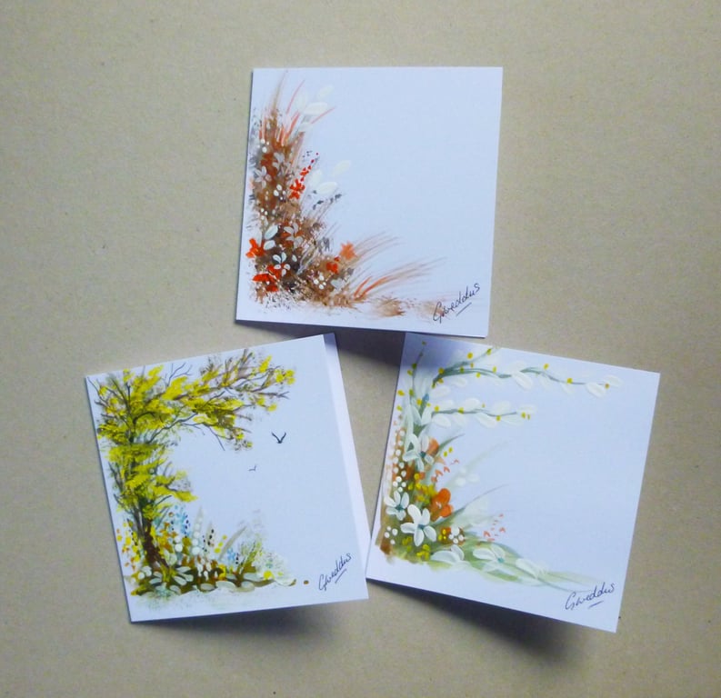 set of three hand painted greetings cards ( ref FA 138 A2)