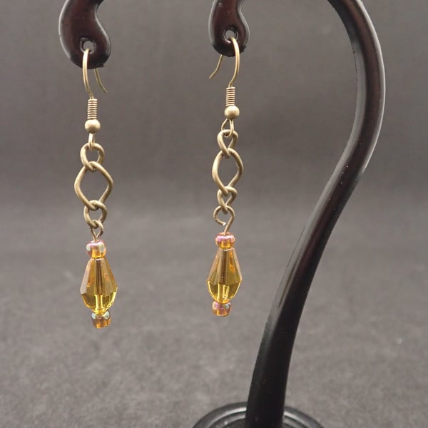 Brown and Brass Autumnal Beaded Earrings