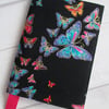 A6 Rainbow Butterflies on Black Reusable Notebook Cover