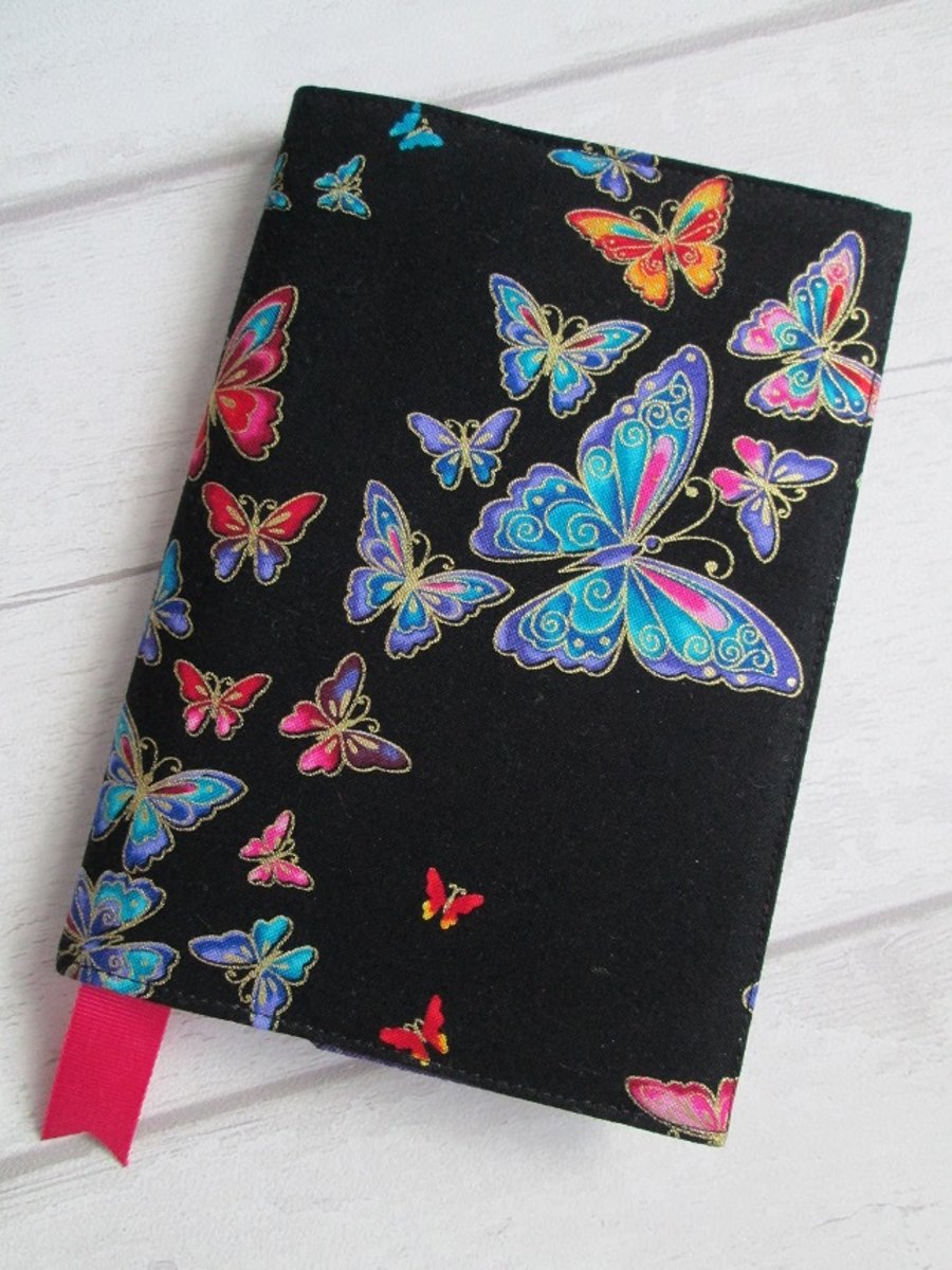 A6 Rainbow Butterflies on Black Reusable Notebook Cover