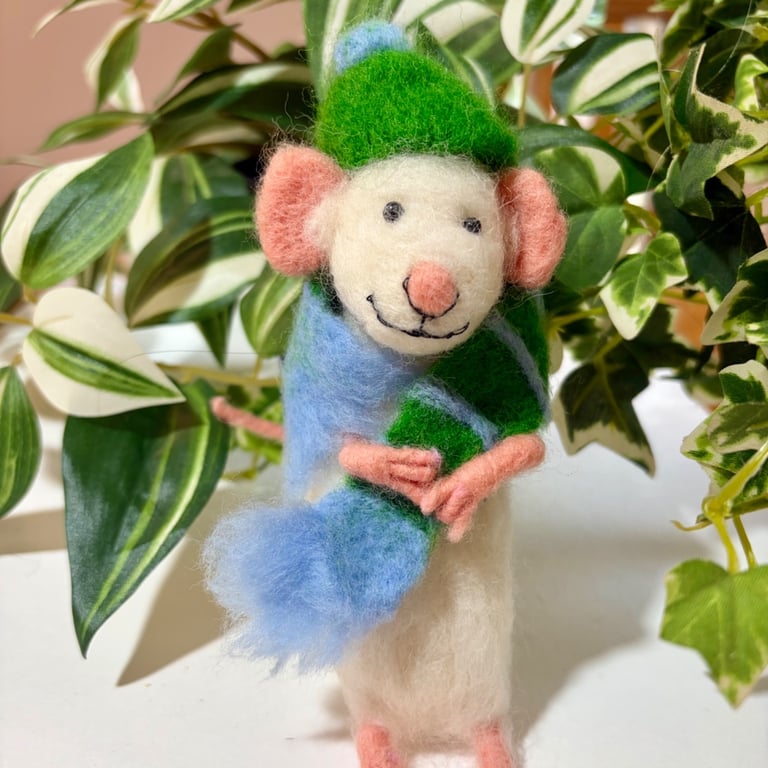 Harry the needle felted happy white mouse