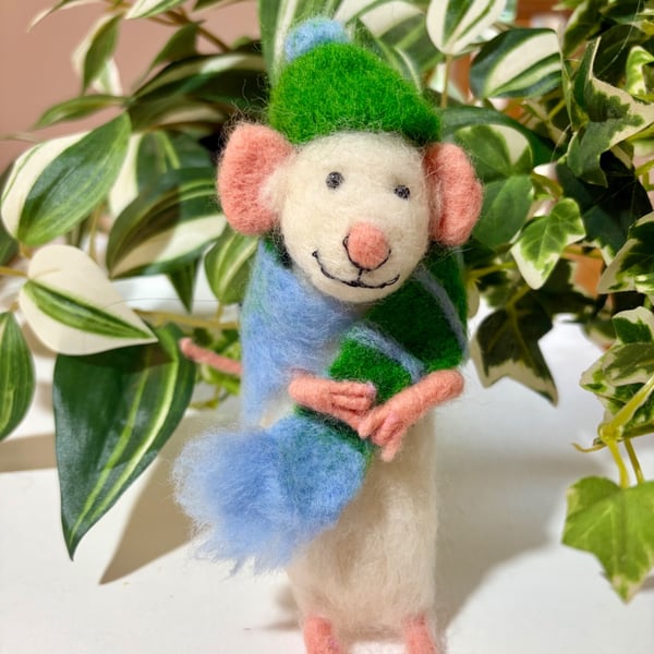 Harry the needle felted happy white mouse