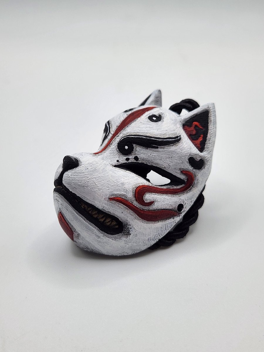 3D Printed Hand-Painted Samurai Fox Mask Rear View Mirror Charm