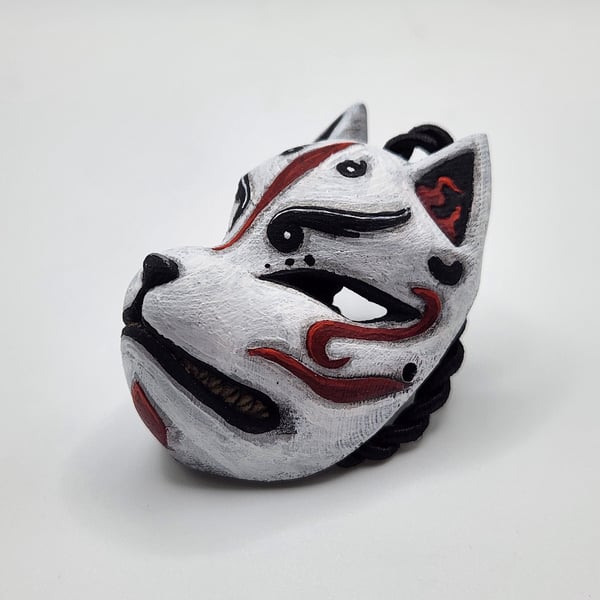 3D Printed Hand-Painted Samurai Fox Mask Rear View Mirror Charm