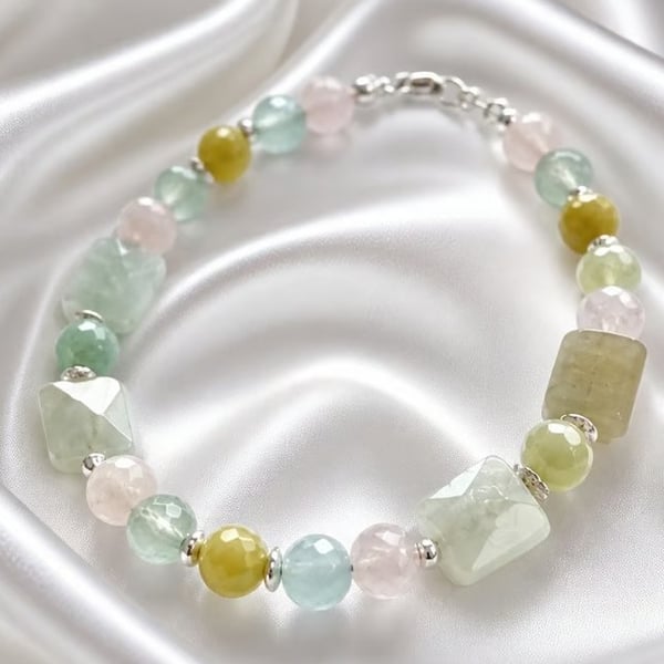 Sterling Silver Multi Beryl Gemstone Bracelet, Pastel Summer Jewellery
