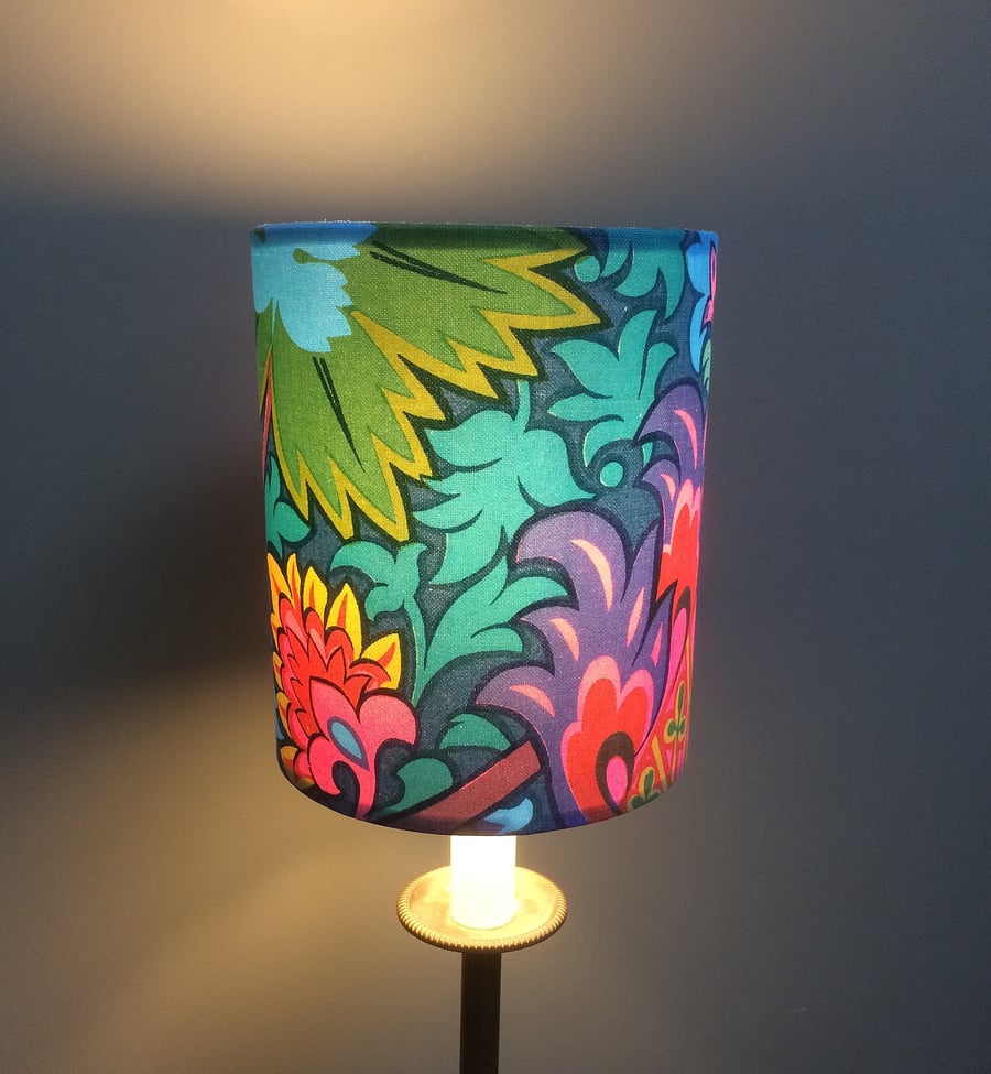 Vibrant Rainbow of Exotic flowers 60s 70s  vintage fabric Lampshade option 