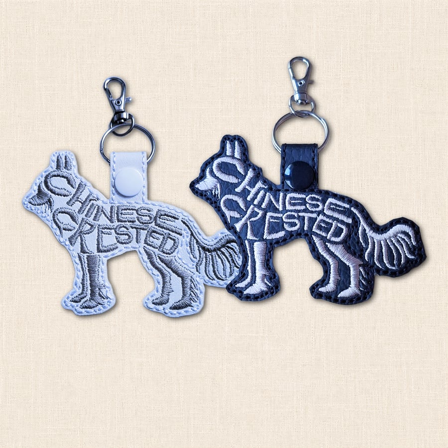 Chinese Crested Keyring - Dog Silhouette Word Art Accessory