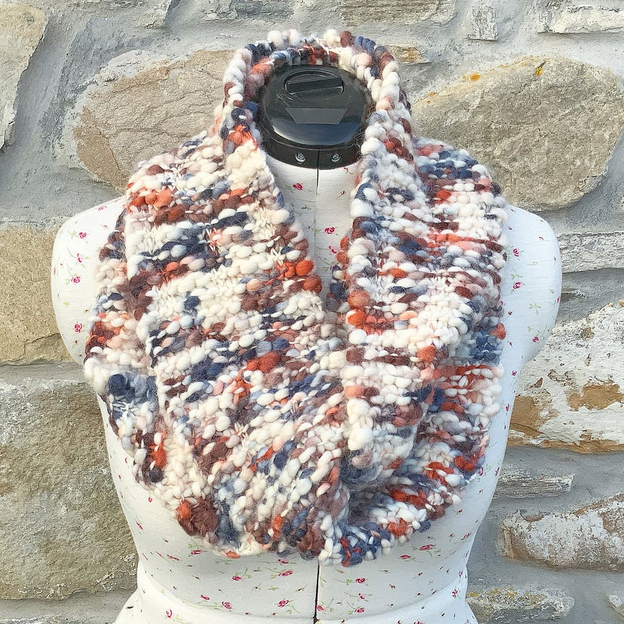 Hand Knitted Cowl. Infinity Scarf. Hand Spun And Hand Dyed Yarn. Scarf.