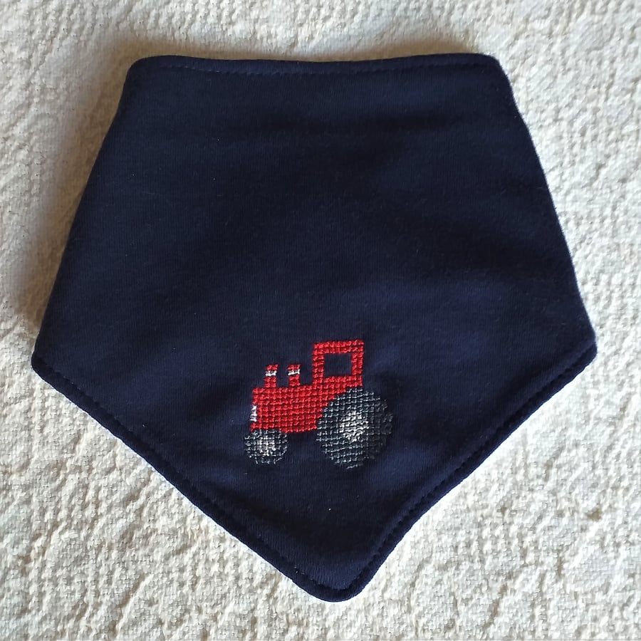 Tractor dribble bib, hand embroidered