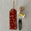 Bookmarks Japanese Fabric Red with Gold Blossoms Flowers