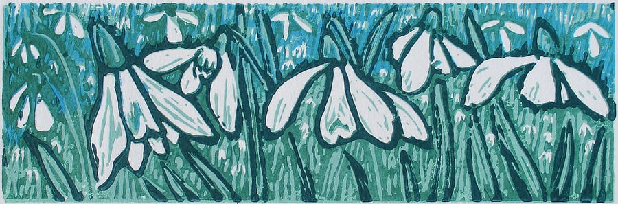 Snowdrops, Winter Flowers  - Original Hand Pressed Linocut Print Ltd Edit