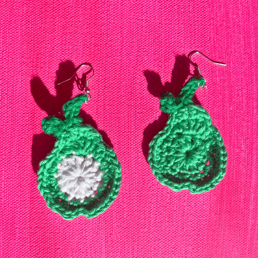 Handmade crochet pear earrings - Free postage