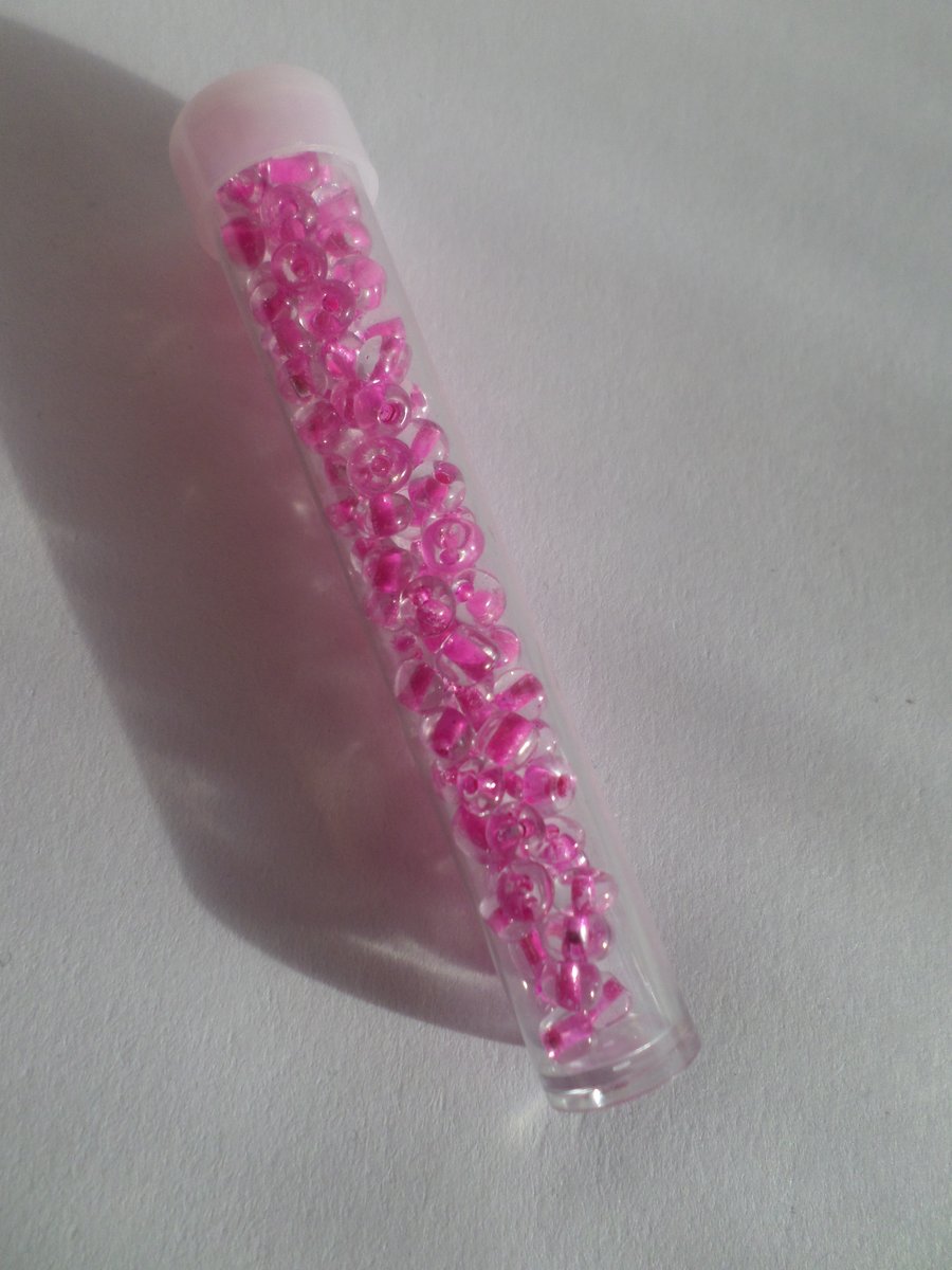 1 x Filled Storage Tube - 7.5cm - 4mm Glass Seed Beads - Hot Pink