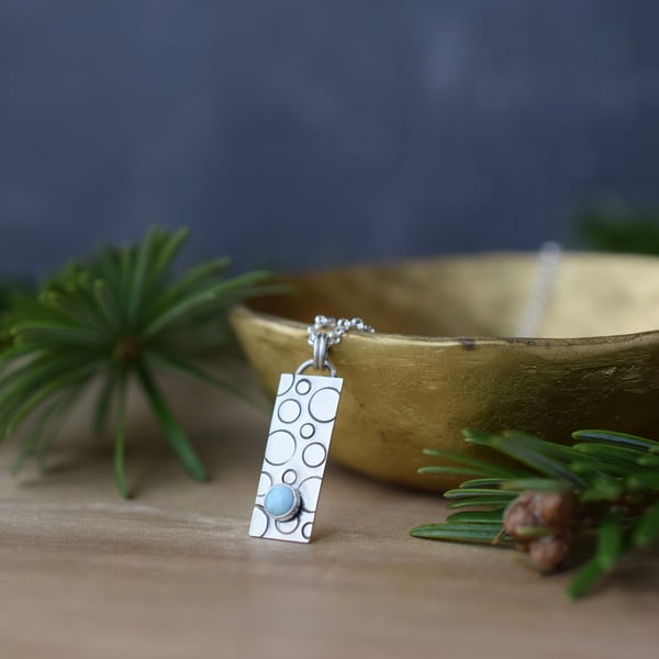 Silver Rectangle Pendant with Larimar Stone
