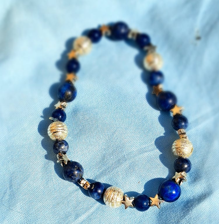 Star and blue moon bracelet, silver and blue sodalite beads