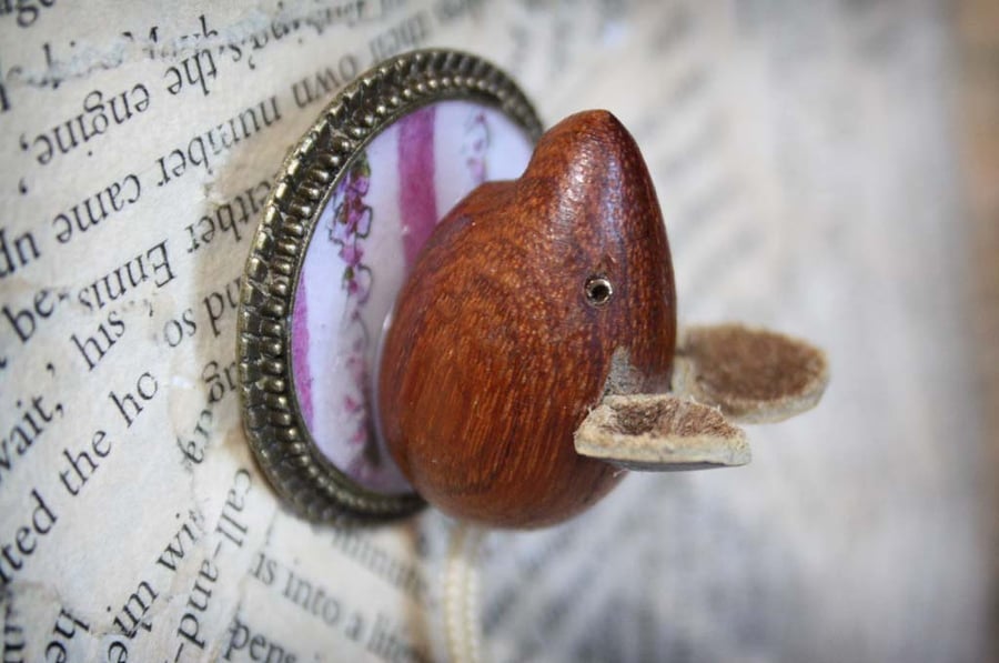 Wooden Mouse Character Statement Brooch