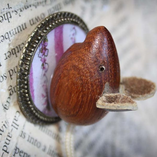 Wooden Mouse Character Statement Brooch