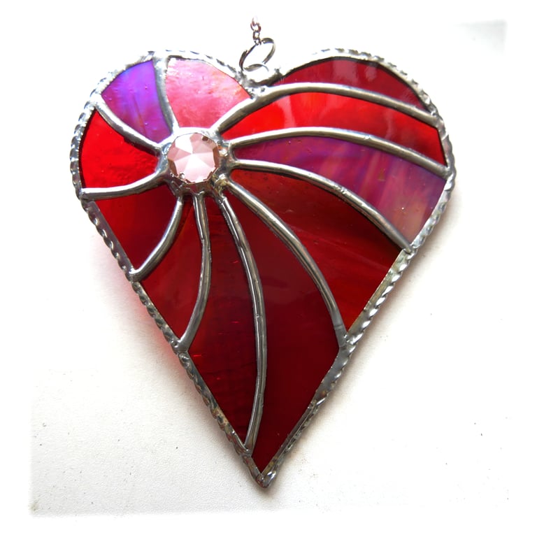 Red Swirled Heart Stained Glass Suncatcher 014 ruby wedding